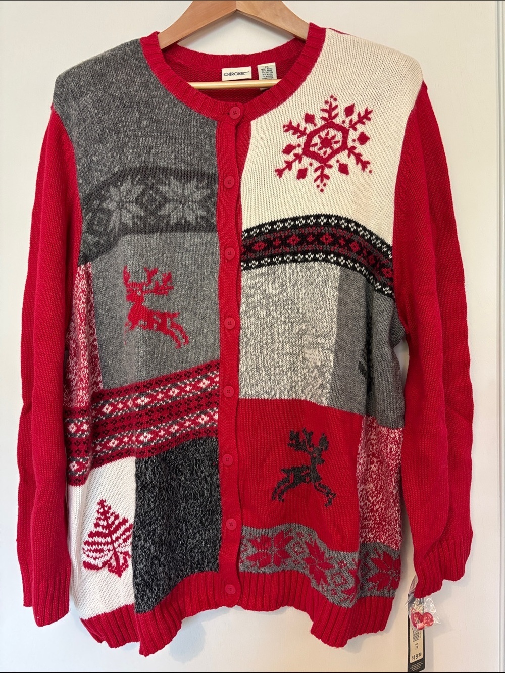 VTG Christmas Cardigan Plus Size XXL Red Angora Cabincore Soft Holiday Patchwork